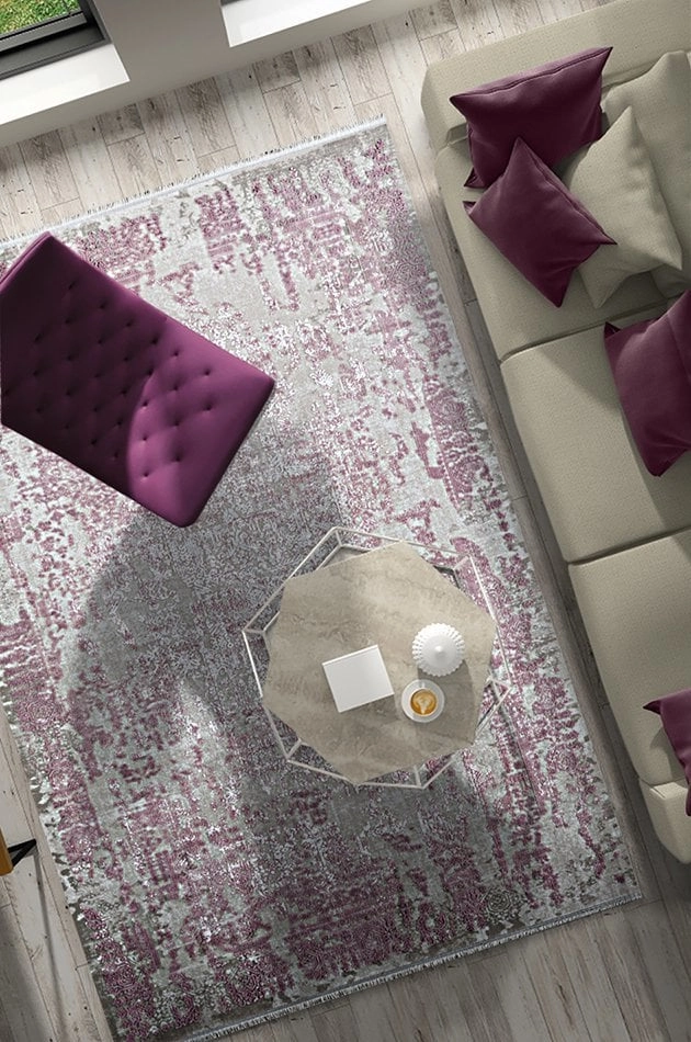 Deniz 8964 R Gri, Lila Beyaz Püsküllü Halı