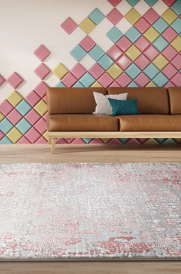 Deniz 8964 R Gri, Pembe Püsküllü Halı